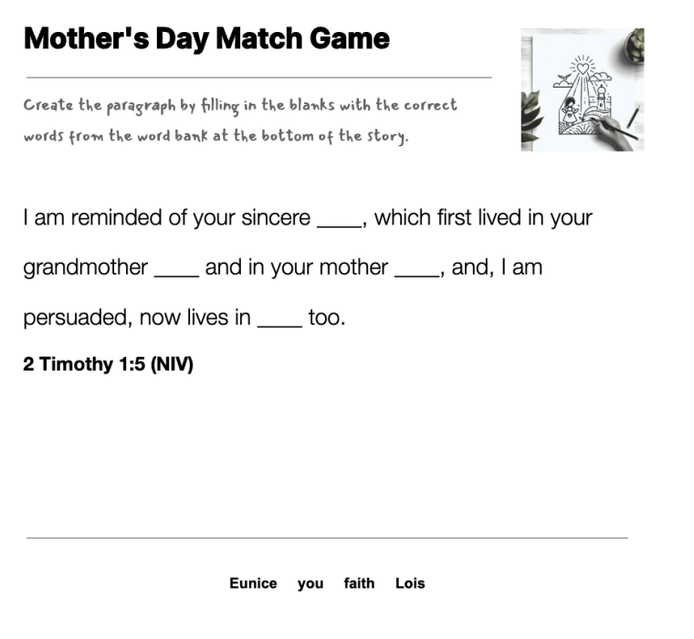 Mother's Day Match Game fill-in-the-blank